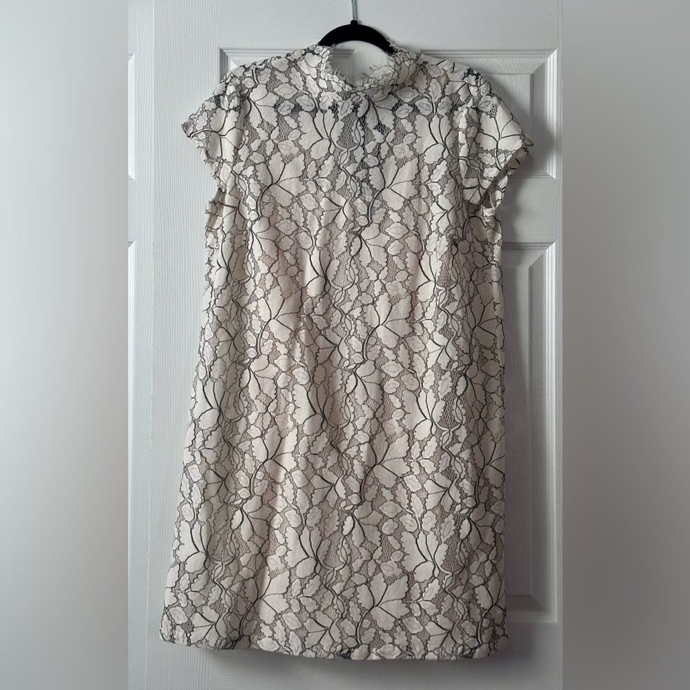 H&M Cream and Black A-line Dress with Flutter Cap Sleeves